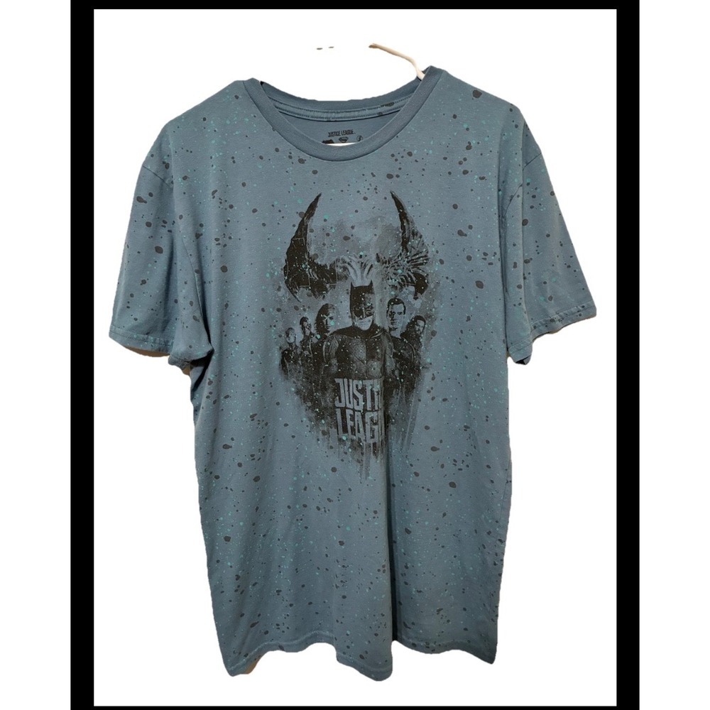 Justice League Batman Graphic T-Shirt Mens Large Blue All Over Splatter Print